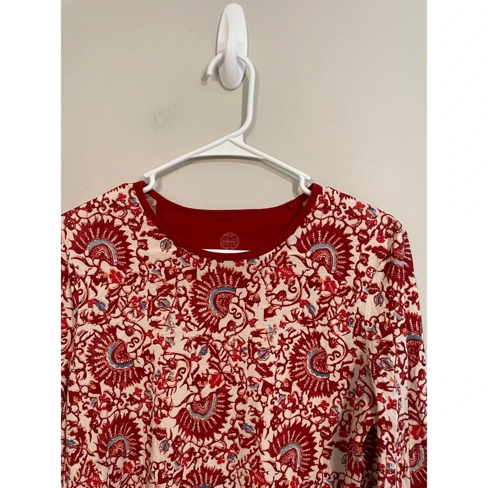 Tory Beach Floral Print Crew Neck Long Sleeve Pima Cotton Tee Size‎ Medium